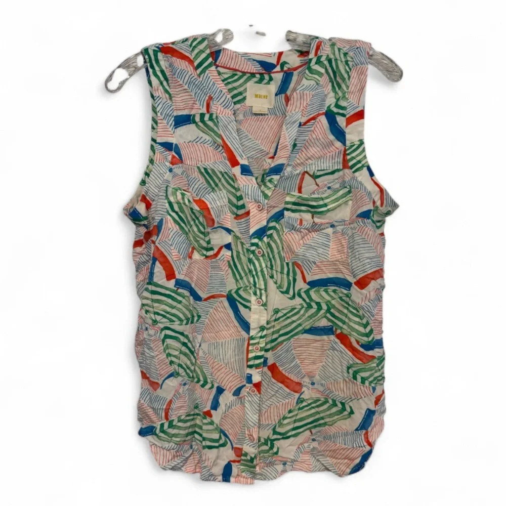 Anthro Maeve Sunseeker Umbrella Print Top 10 - Picture 2 of 4